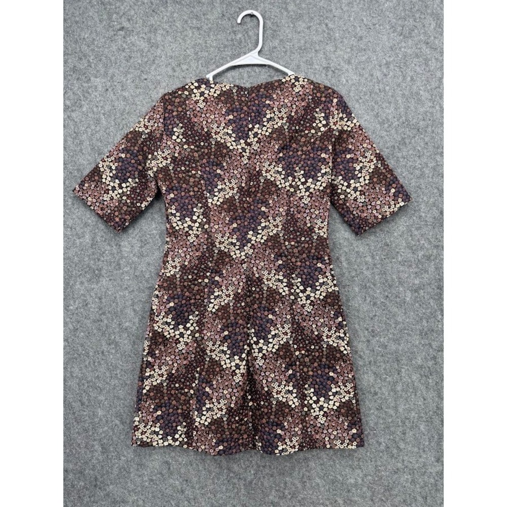 Zara Trafaluc Women Brown Floral Jacquard Short Sleeve A-Line Mini Dress Small - Picture 2 of 9